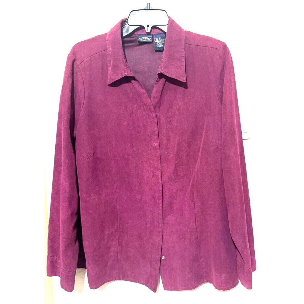 Sonoma womens 1X Chamois Shacket snap‎ front shirt long sleeve burgundy plum